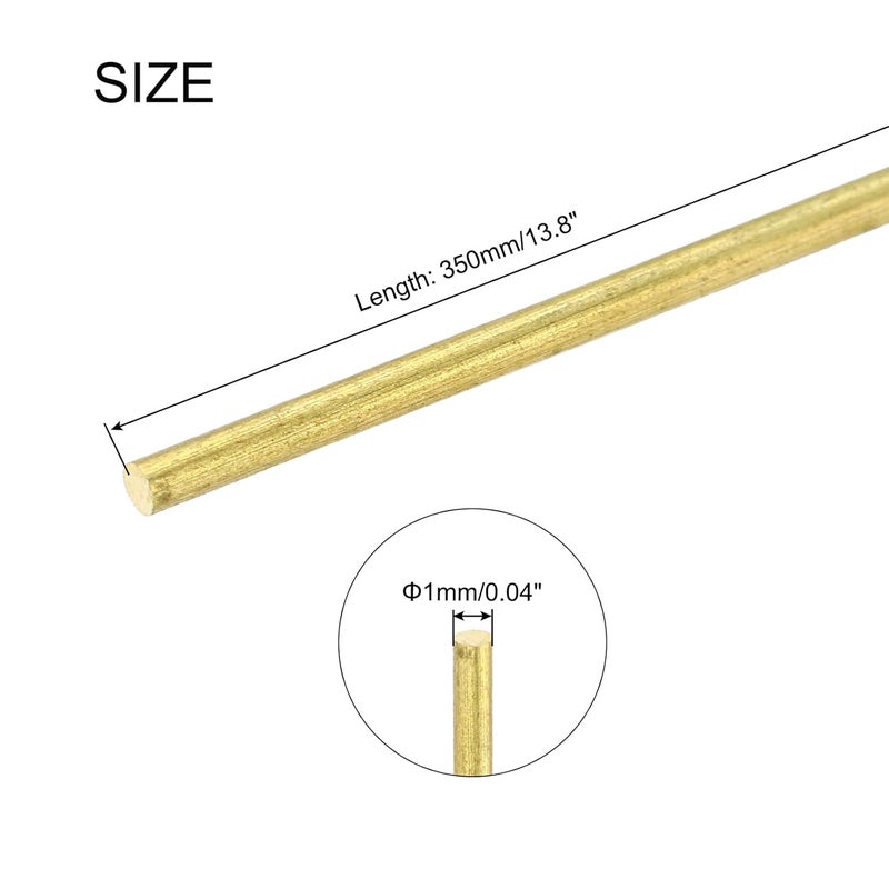 uxcell 1mm x 350mm Brass Round Rod, Metal Solid Shaft Rods Lathe Bar Stock for DIY Crafts Model Car Helicopter Airplane 10pcs - Image 2